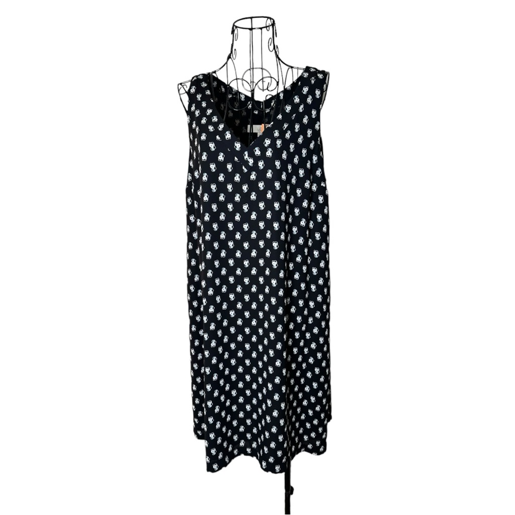 Loft Navy Flowered V-Neck Lined Shift Mini Dress Size Medium